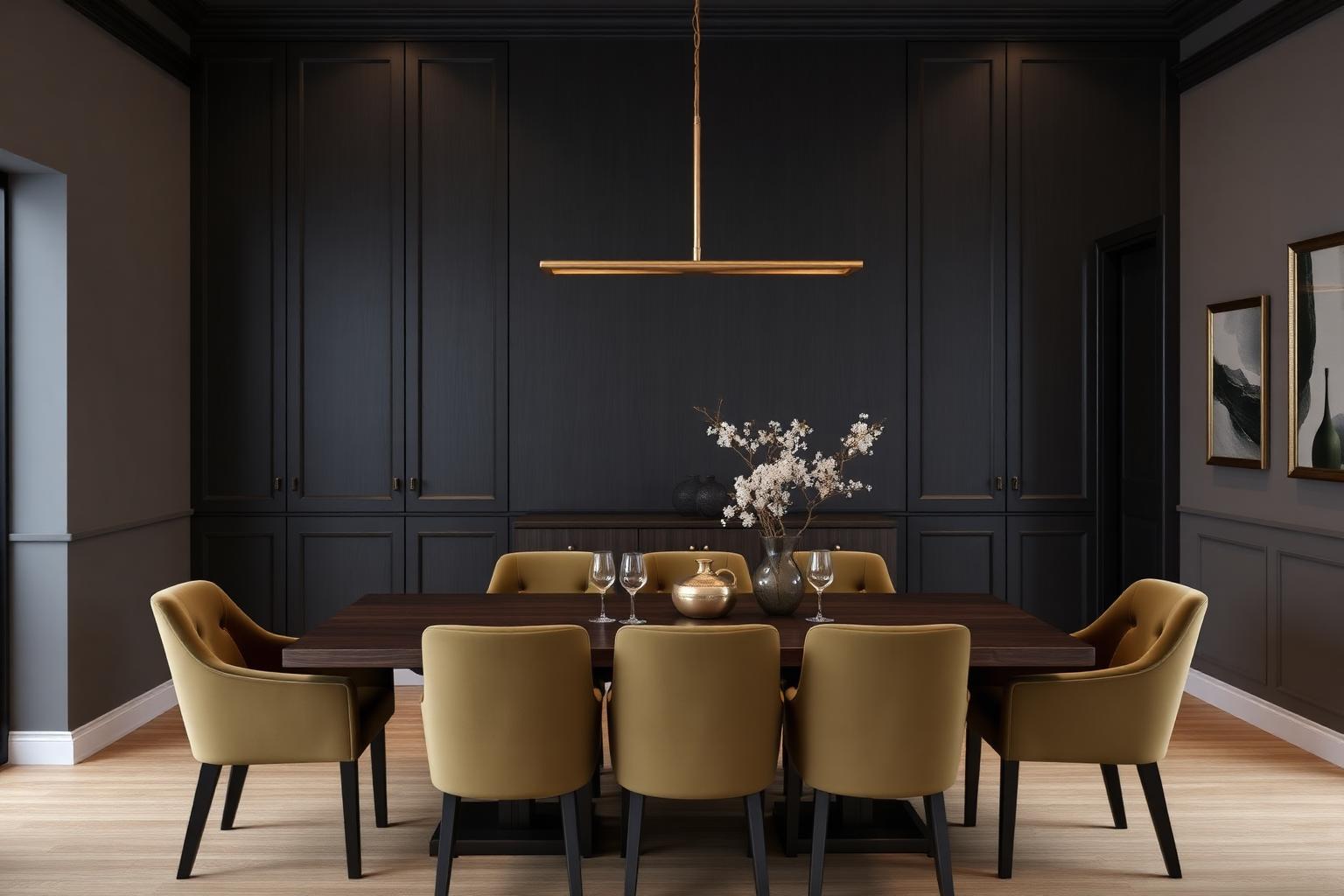 Formal dining room with charcoal panelled walls
