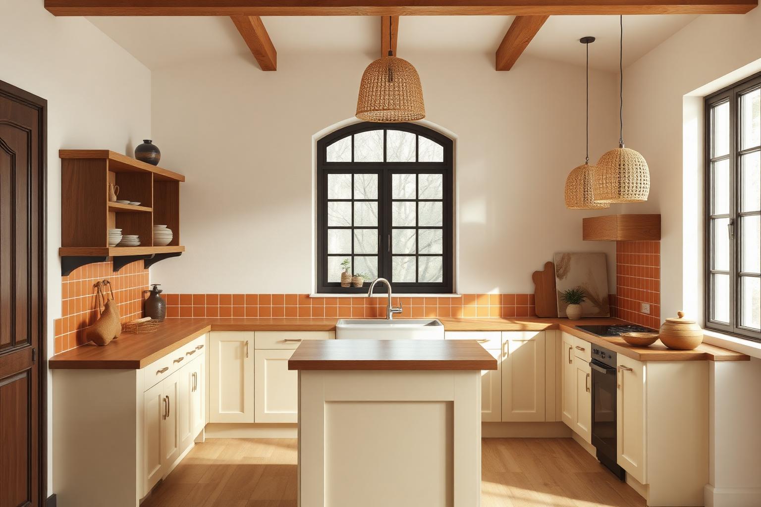 Cream kitchen with terracotta splashback