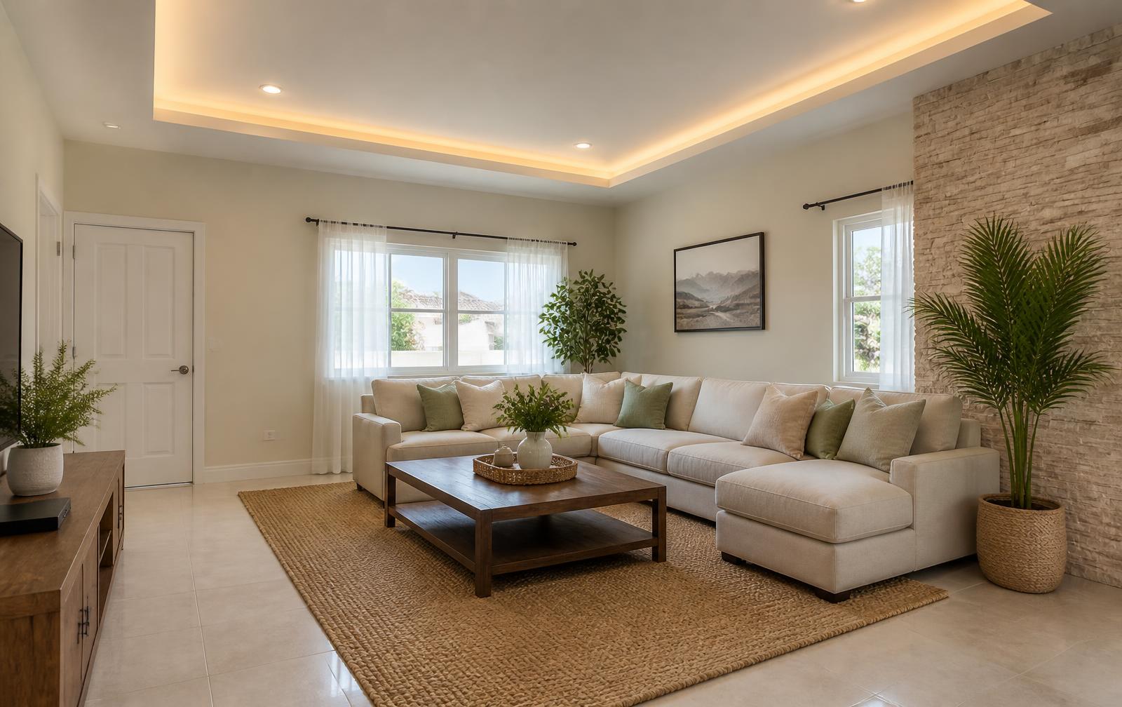 Living room variant with solid walls and punched windows