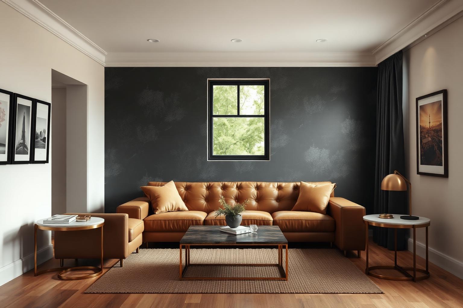 Charcoal living room with leather seating