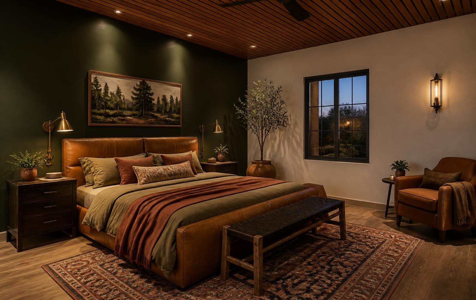 Master bedroom variant with olive green and terracotta palette