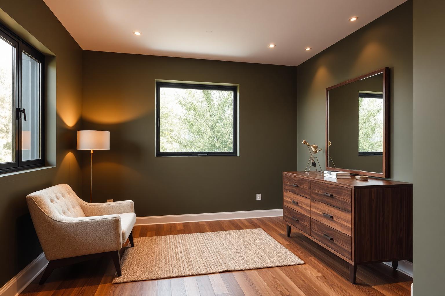 Master bedroom dressing corner with olive walls