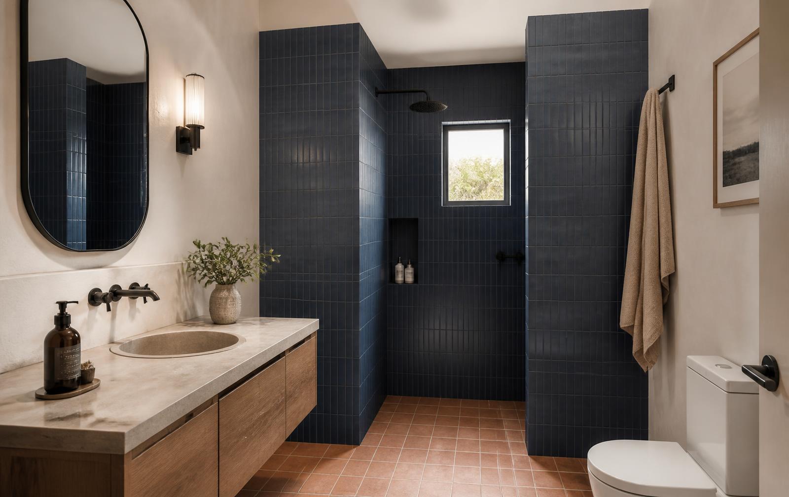 Family bathroom variant with walk-in shower and no bathtub